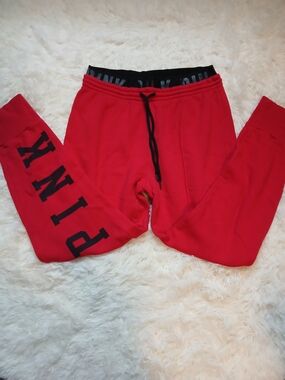 PINK Victoria's Secret Red Girls' Sweatpants with Black Logo Waistband